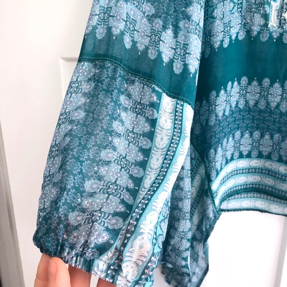 Sundance Teal Patterned Boho Blouse - Picture 5 of 7